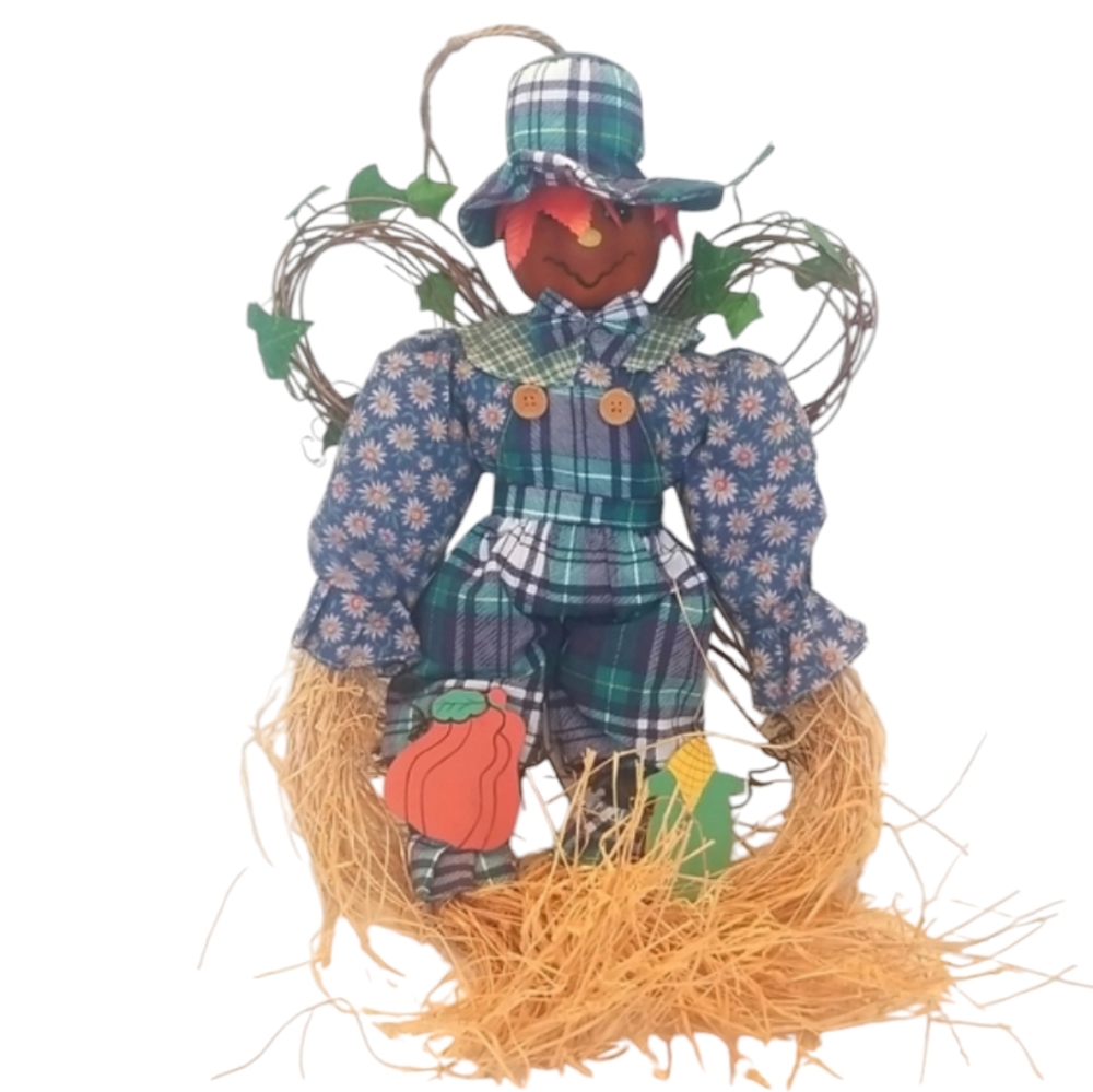 Vintage Halloween Pumpkin Scarecrow Straw Rattan Hanging Decor